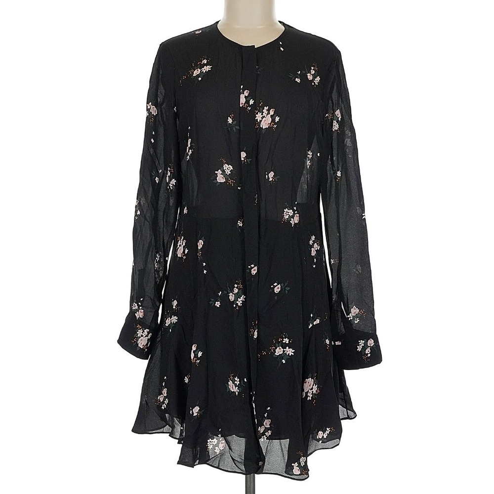 A.L.C. Randi Black Silk Floral Mini Dress Long Sleeve Size 8